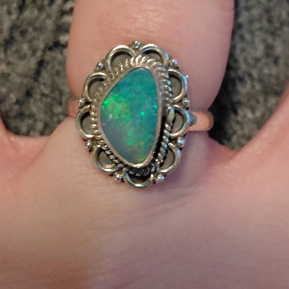 Dainty Australian Opal Sterling Silver Ring Size 6.25